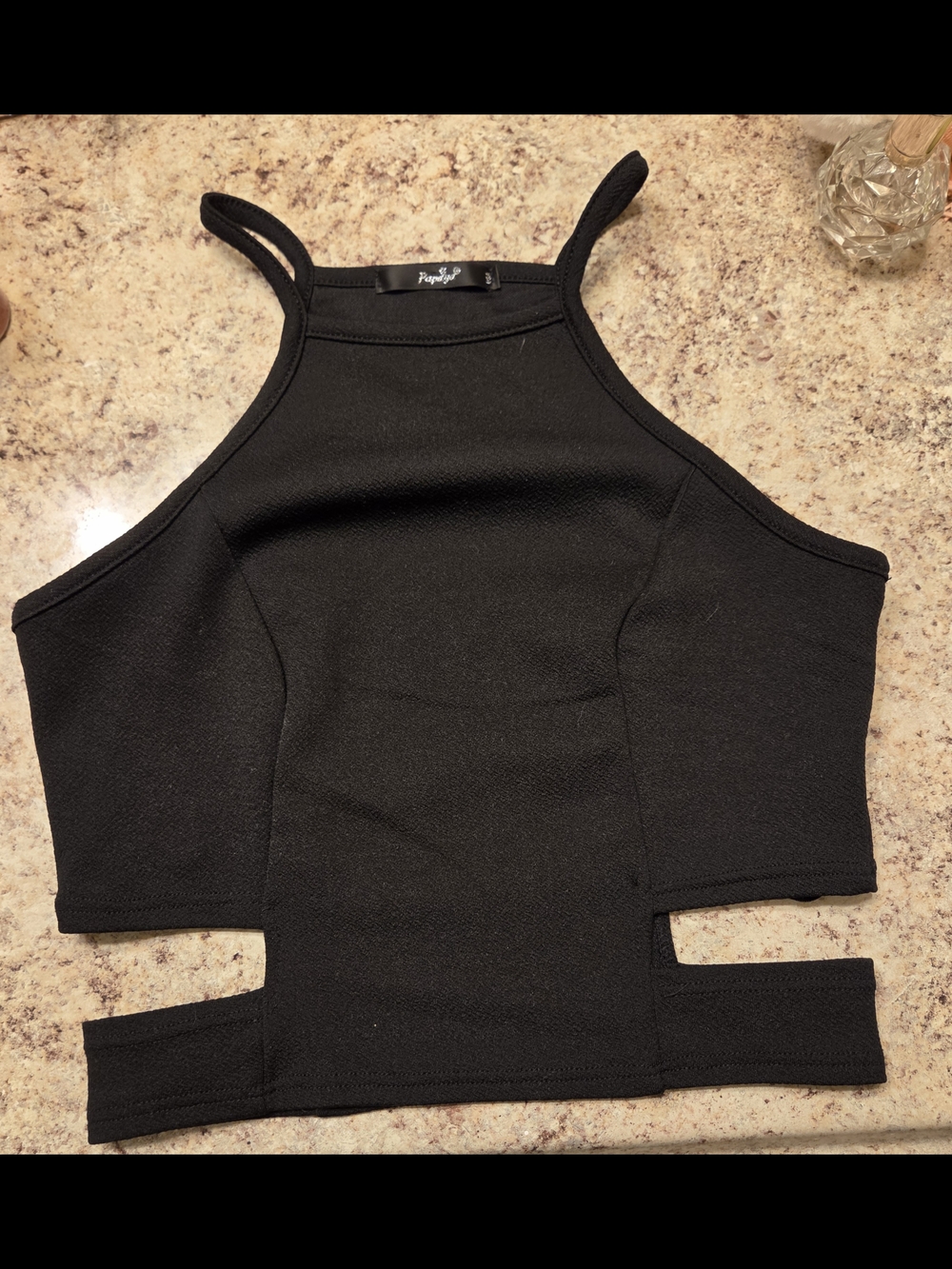 Papaya Black Cutout High-Neck Crop Top